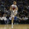 Lucas Eitel looks downcourt for a quick outlet pass after grabbing a first half rebound.