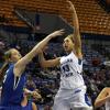 Deja Mattox shoots over Creighton's Alyssa Kamphaus.