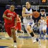 Anna Munn races upcourt followed closely by a speedy Lady Brave.