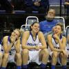 Brittany Schoen, Shannon Thomas, and Deja Mattox enjoy the Senior Day ceremonies.