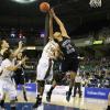 Racheal Mahan and Jazimen Gordon battle for a rebound.