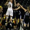 Sadie Oyer defends a Kelsey Jacobs jumper.