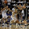 Shannon Thomas and Deja Mattox playing defense.