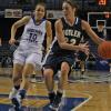 Jessica Valley speeds downcourt to defend a Bulldog fast break.