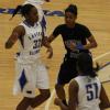 Travecia Franklin defending EIU's Sydney Mitchell.